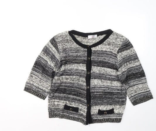 Fabrizio Womens Black Round Neck Geometric Acrylic Cardigan Jumper Size L