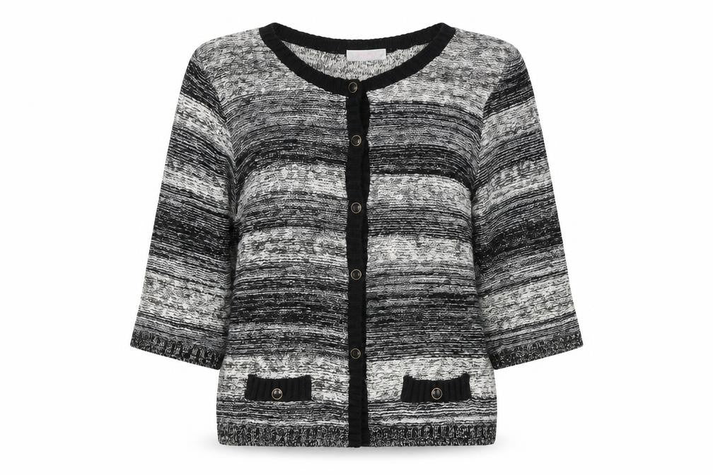 Fabrizio Womens Black Round Neck Geometric Acrylic Cardigan Jumper Size L