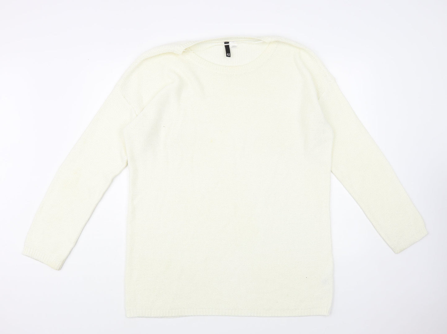 H&M Womens Ivory Boat Neck Acrylic Tunic Jumper Size 14