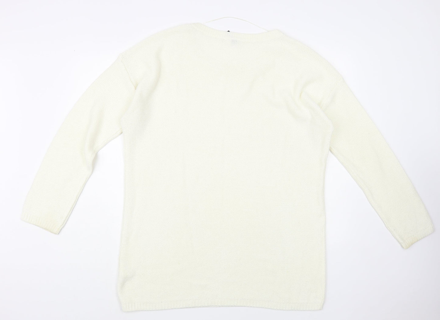 H&M Womens Ivory Boat Neck Acrylic Tunic Jumper Size 14