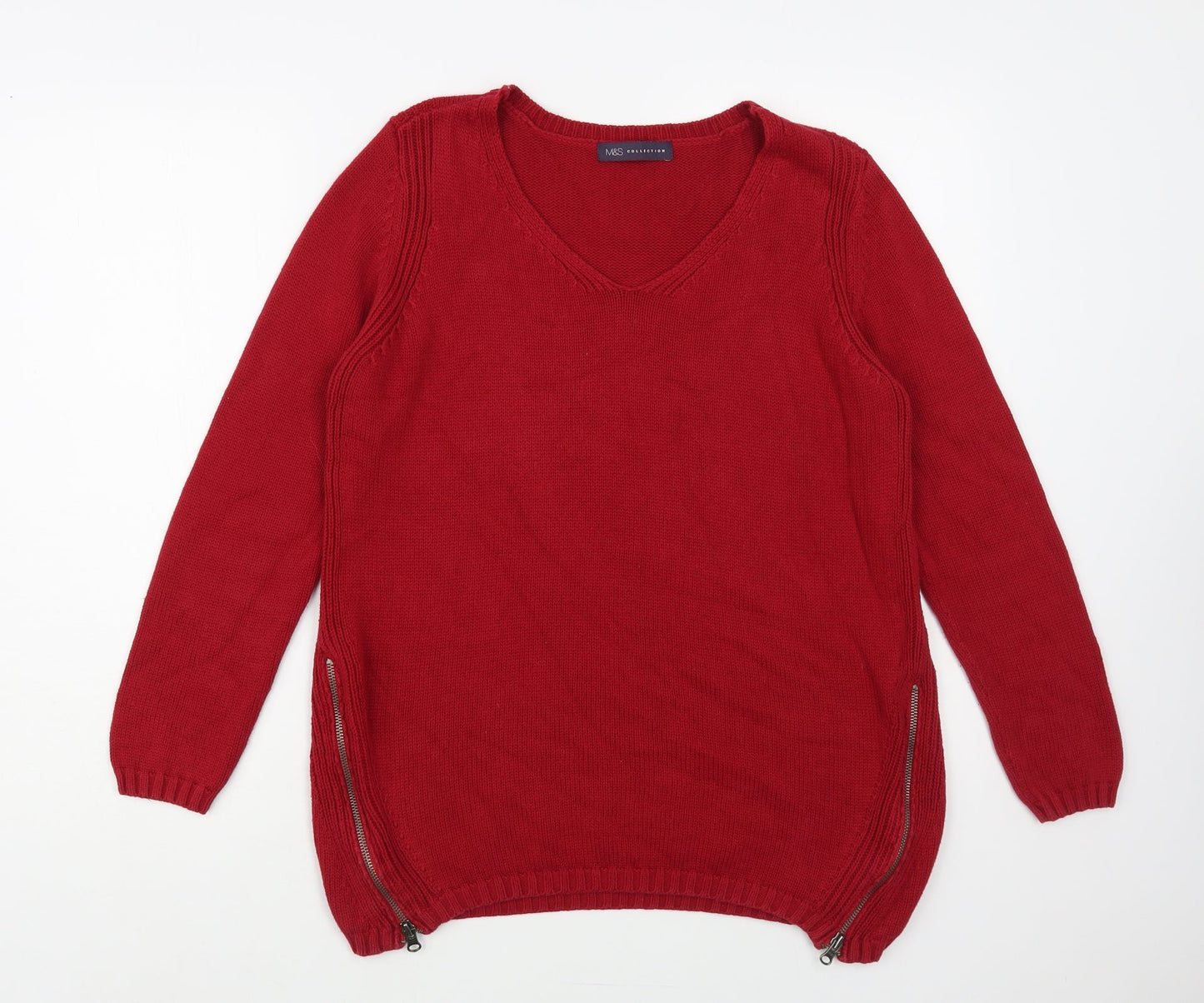 Marks and Spencer Womens Red V-Neck Cotton Pullover Jumper Size 10