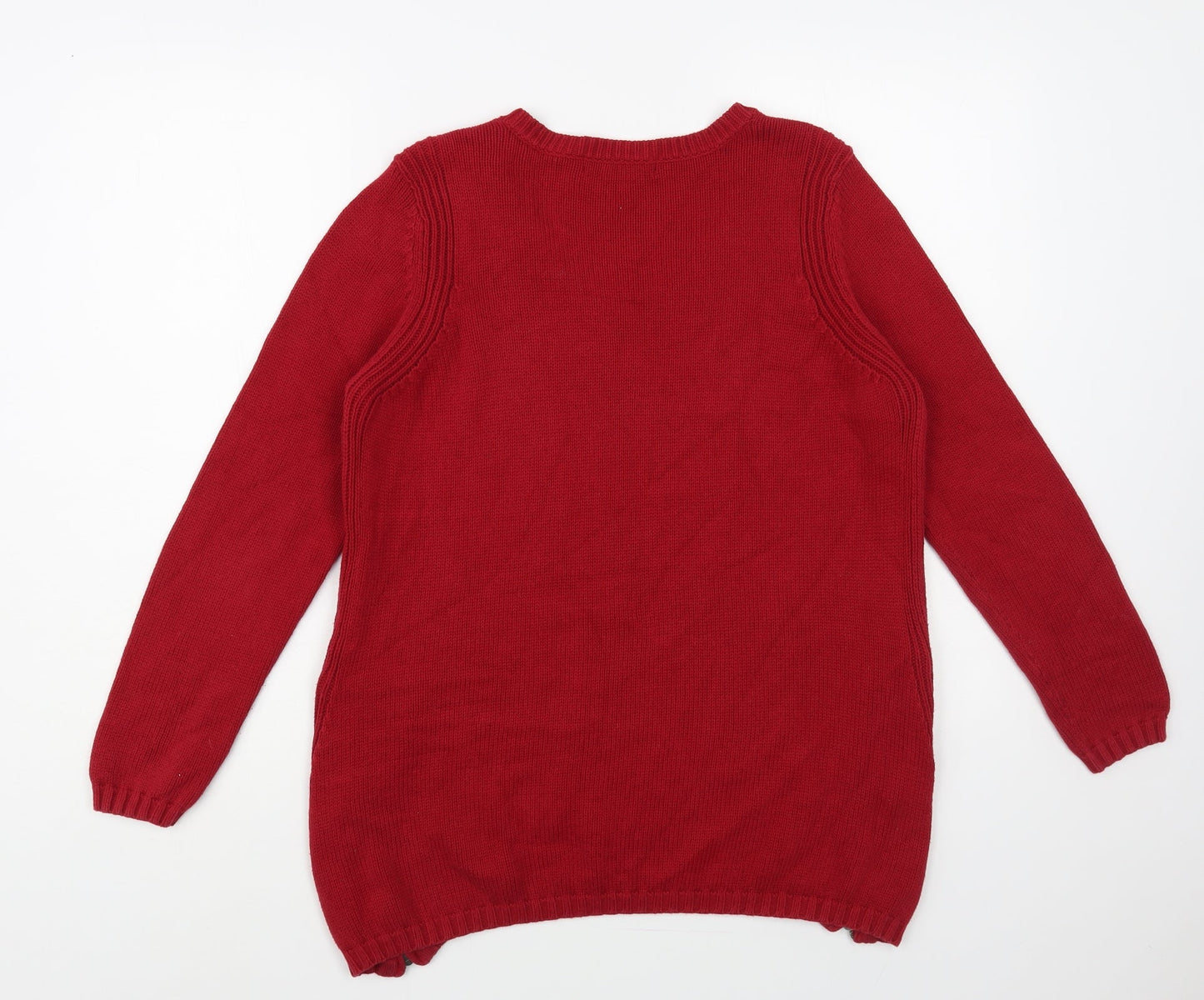 Marks and Spencer Womens Red V-Neck Cotton Pullover Jumper Size 10