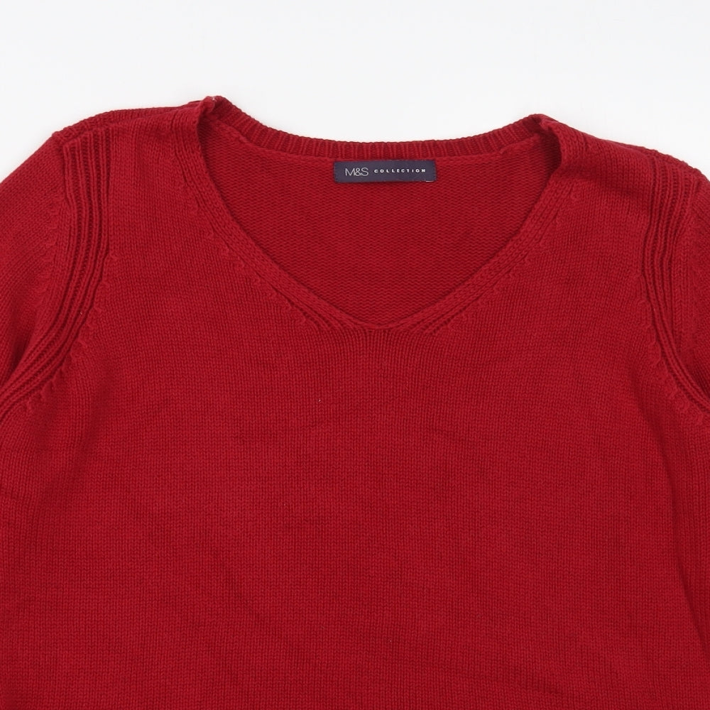 Marks and Spencer Womens Red V-Neck Cotton Pullover Jumper Size 10