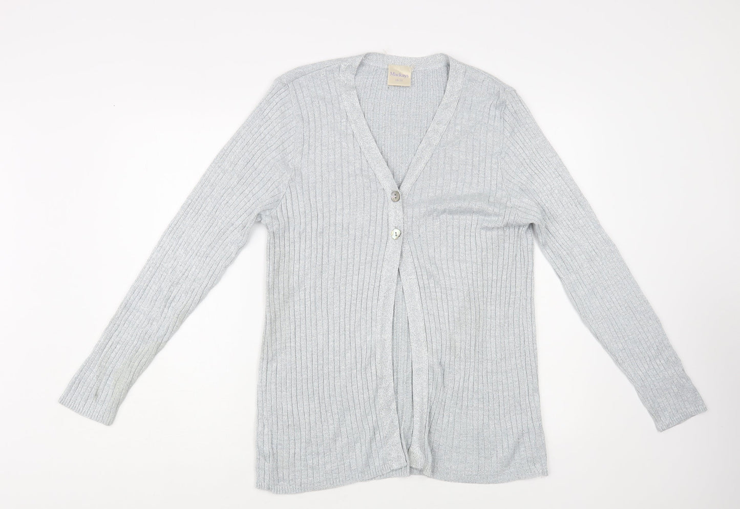 Mackays Womens Silver V-Neck Viscose Cardigan Jumper Size 18