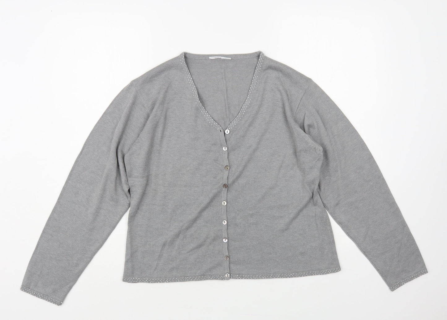 Preworn Womens Grey V-Neck Viscose Cardigan Jumper Size M