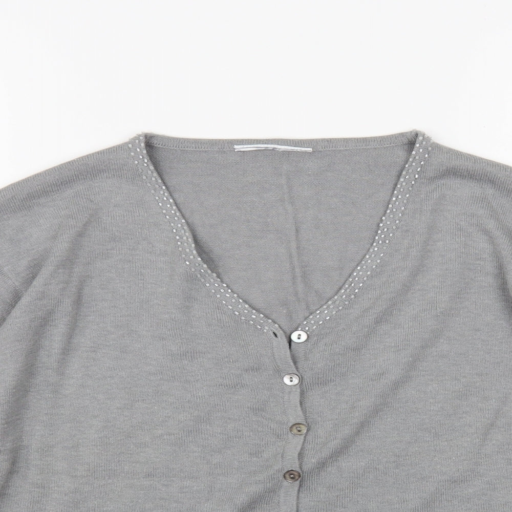 Preworn Womens Grey V-Neck Viscose Cardigan Jumper Size M