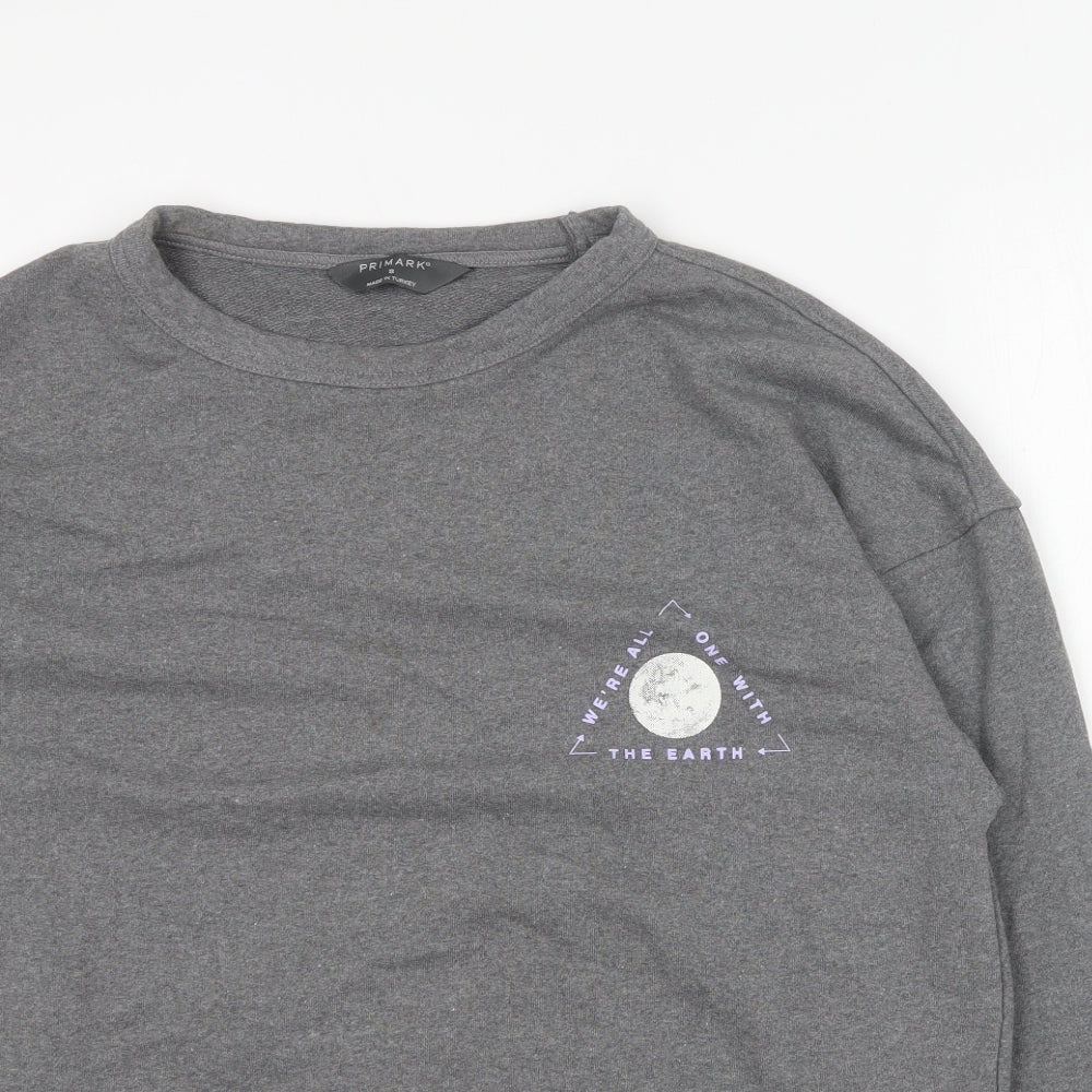 Primark Womens Grey Round Neck Cotton Pullover Jumper Size S