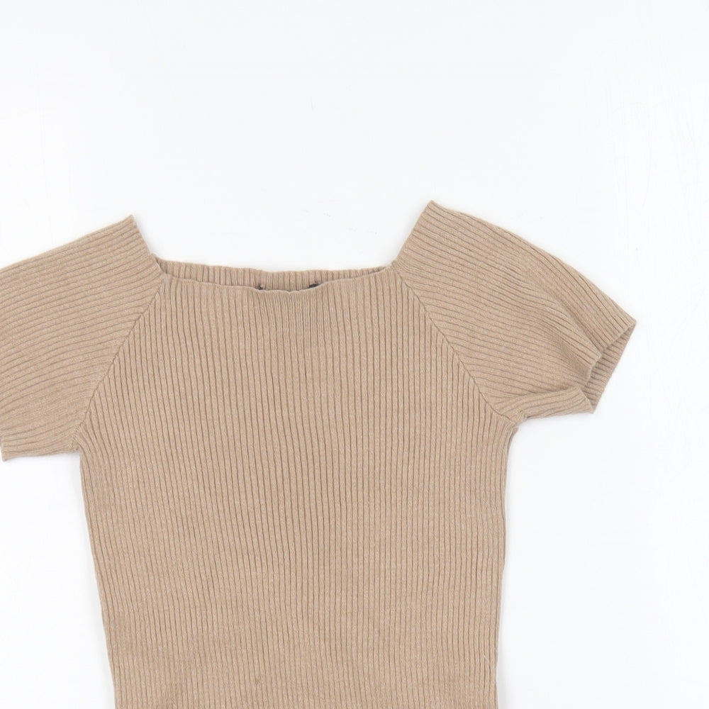 Primark Womens Brown Square Neck Viscose Pullover Jumper Size 10