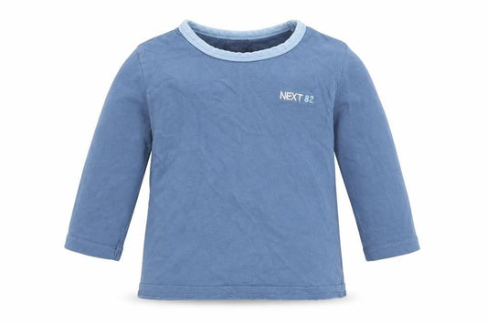 Next Boys Blue Cotton Basic T-Shirt Size 12-18 Months Round Neck