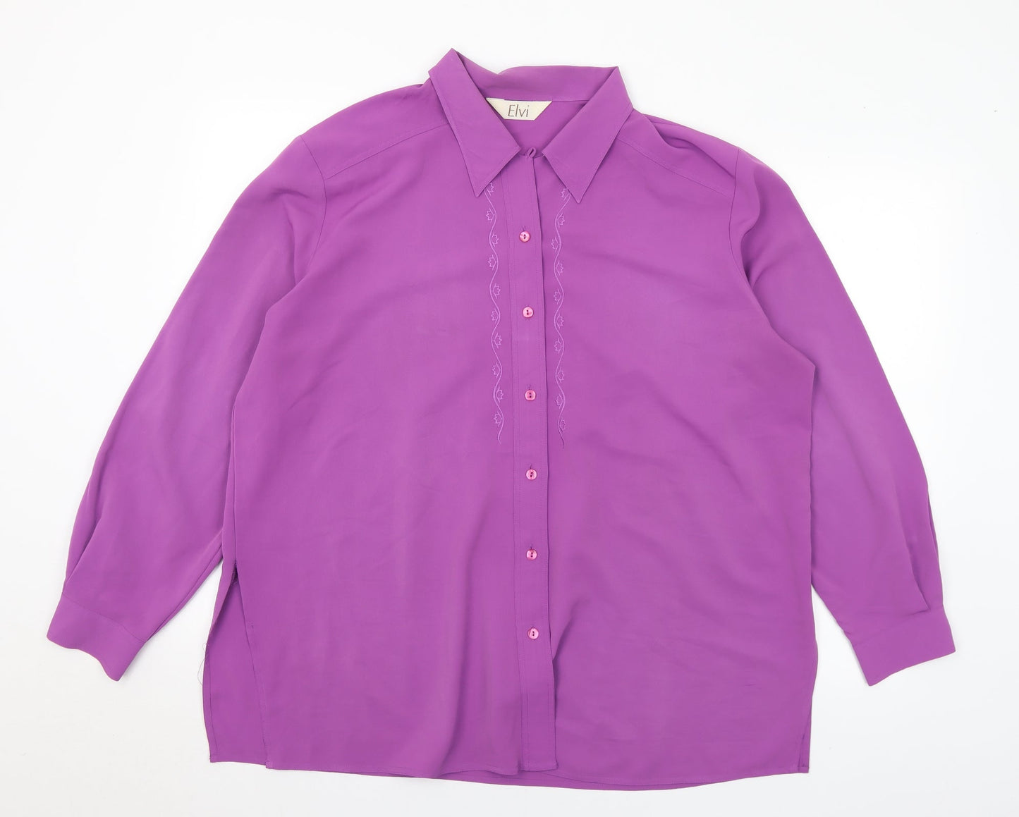ELVI Womens Purple Floral Polyester Basic Blouse Size 18 Collared