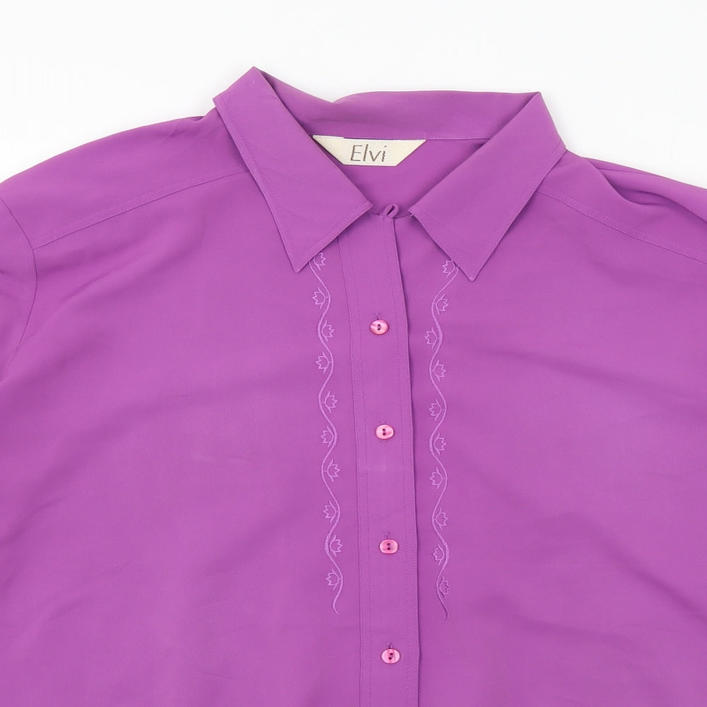 ELVI Womens Purple Floral Polyester Basic Blouse Size 18 Collared