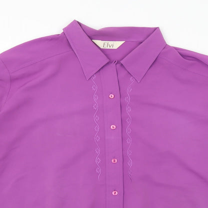 Preloved ELVI Womens Purple Floral Polyester Basic Blouse Size 18 Collared - Detail