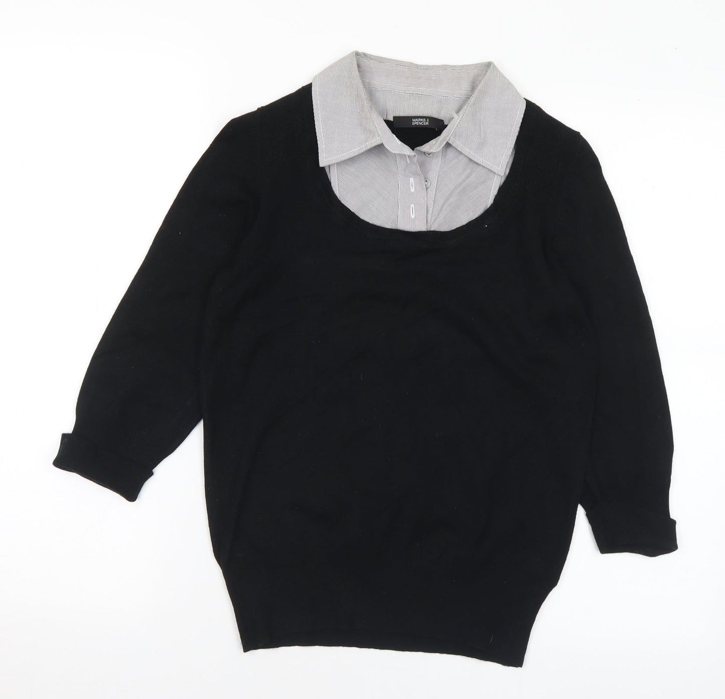 Marks and Spencer Womens Black Collared Polyester Pullover Jumper Size 10
