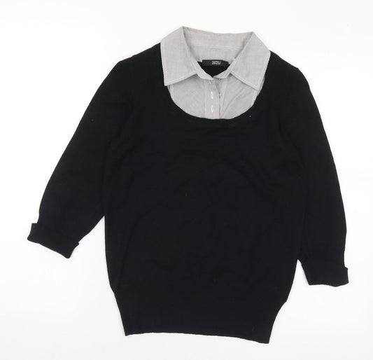 Marks and Spencer Womens Black Collared Polyester Pullover Jumper Size 10