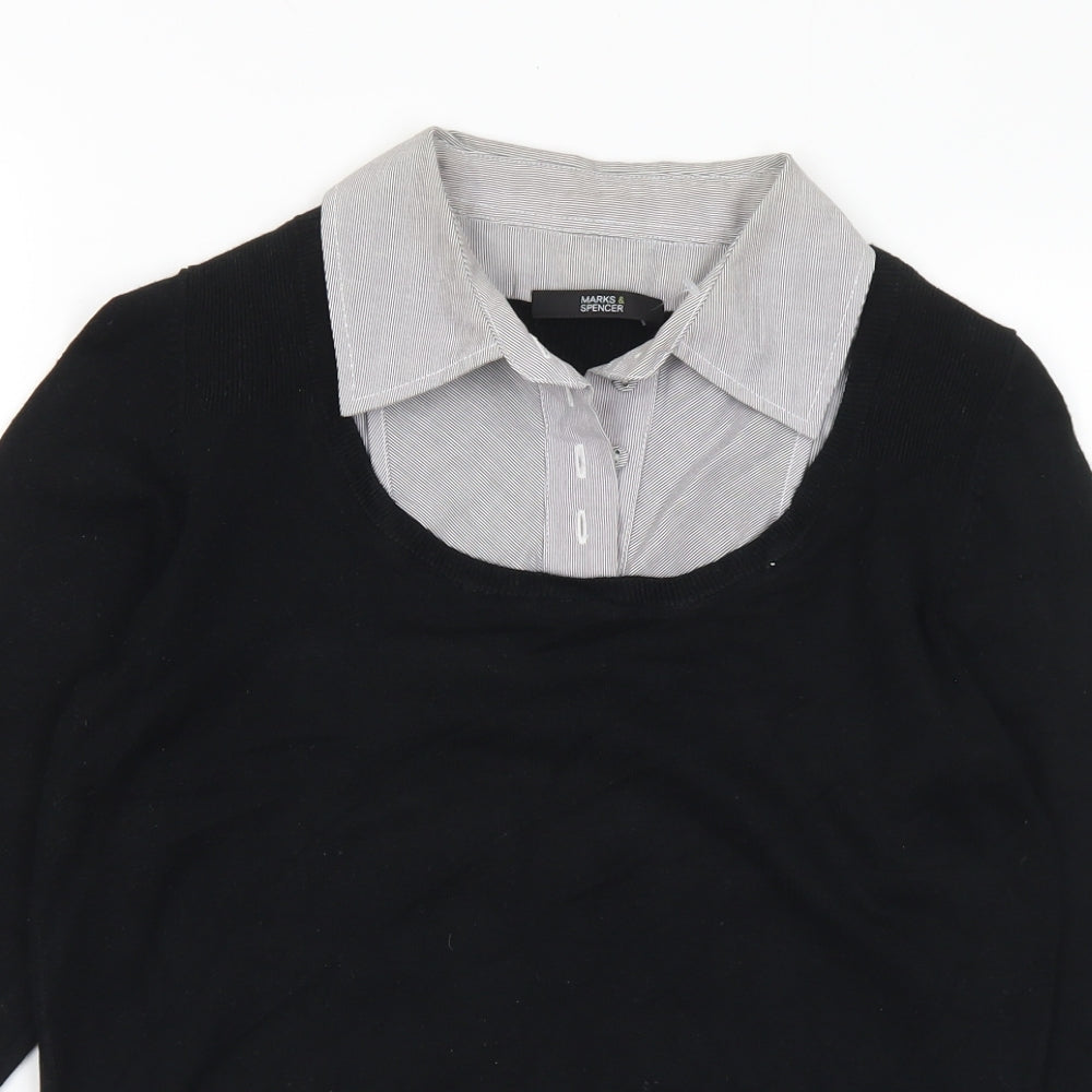 Marks and Spencer Womens Black Collared Polyester Pullover Jumper Size 10