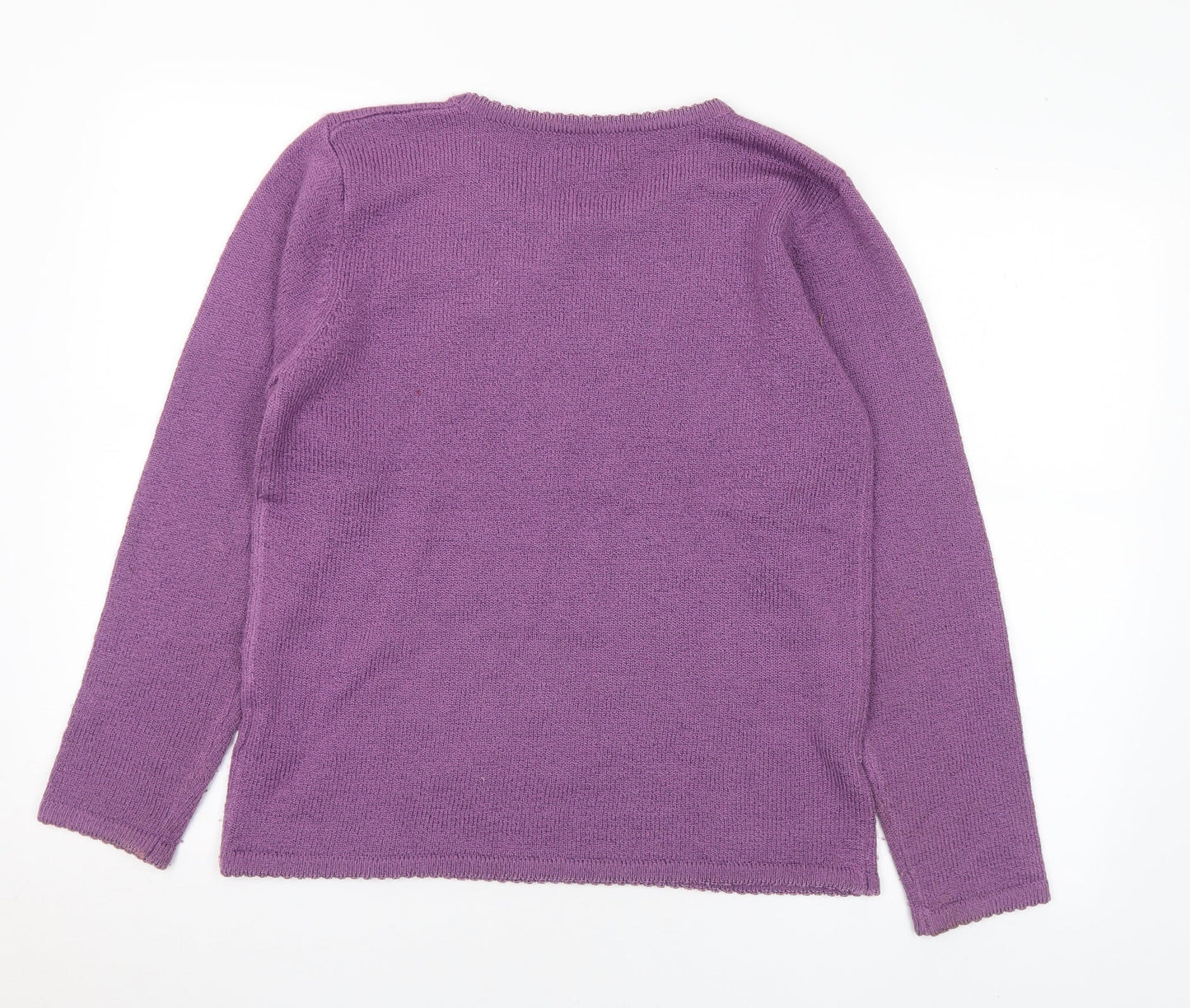 Casamia Womens Purple Round Neck Floral Acrylic Pullover Jumper Size S - S/M