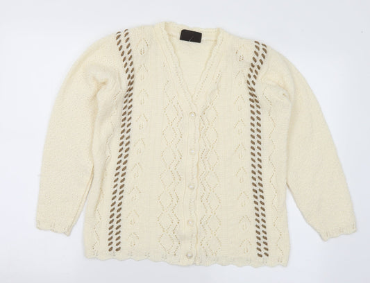 Andrita Womens Ivory V-Neck Cotton Cardigan Jumper Size S - Shoulder Pads S/M