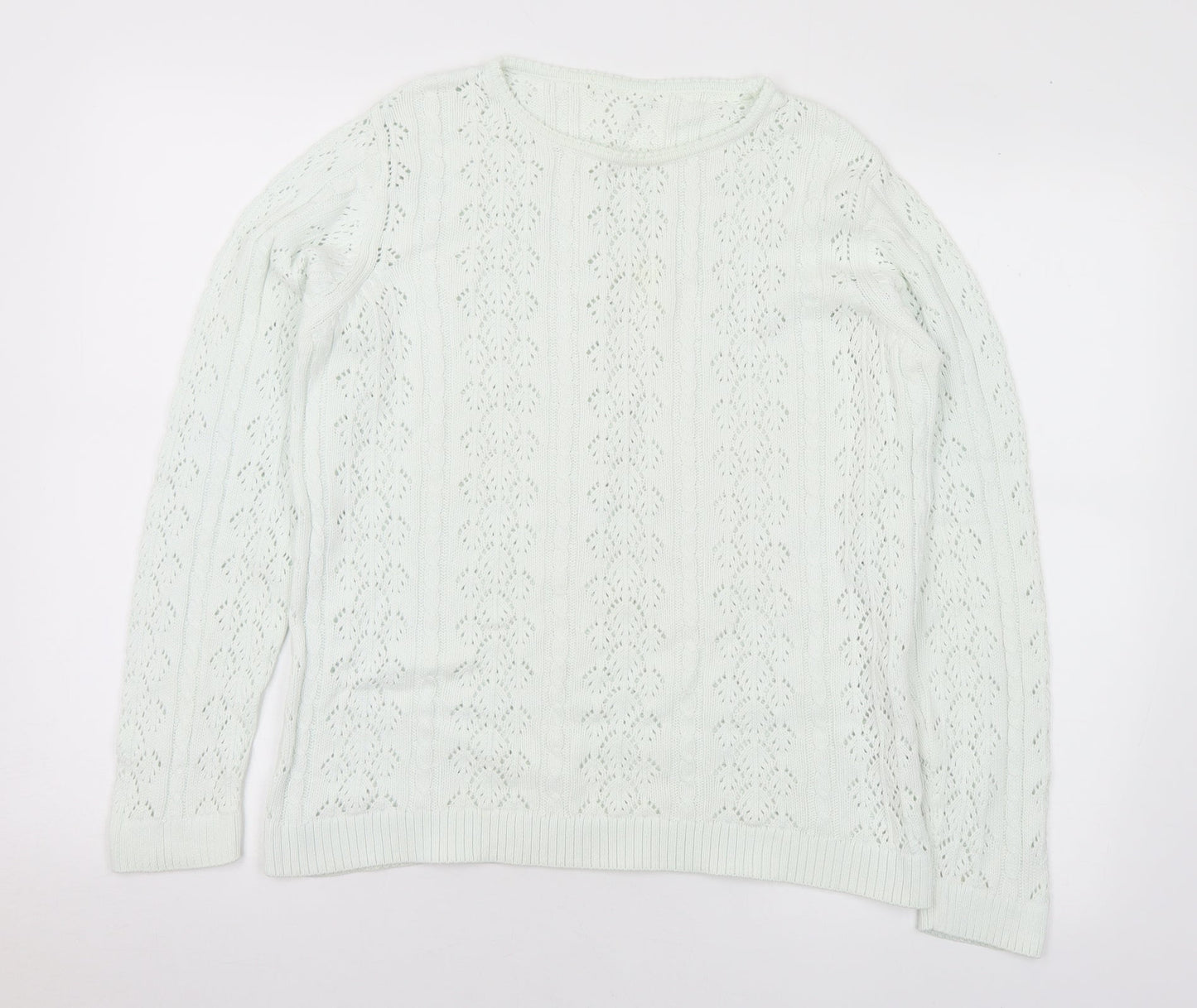 Jumper Womens Green Round Neck Cotton Pullover Jumper Size M - M/L