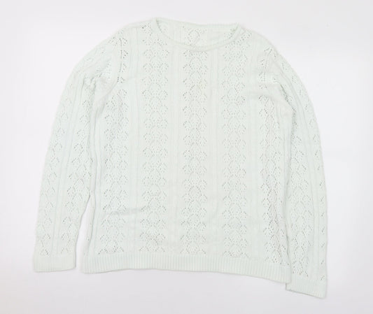 Jumper Womens Green Round Neck Cotton Pullover Jumper Size M - M/L