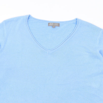 First Avenue Womens Blue V-Neck Acrylic Pullover Jumper Size L