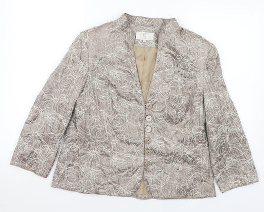 CC Womens Grey Floral Jacket Size 14 Button