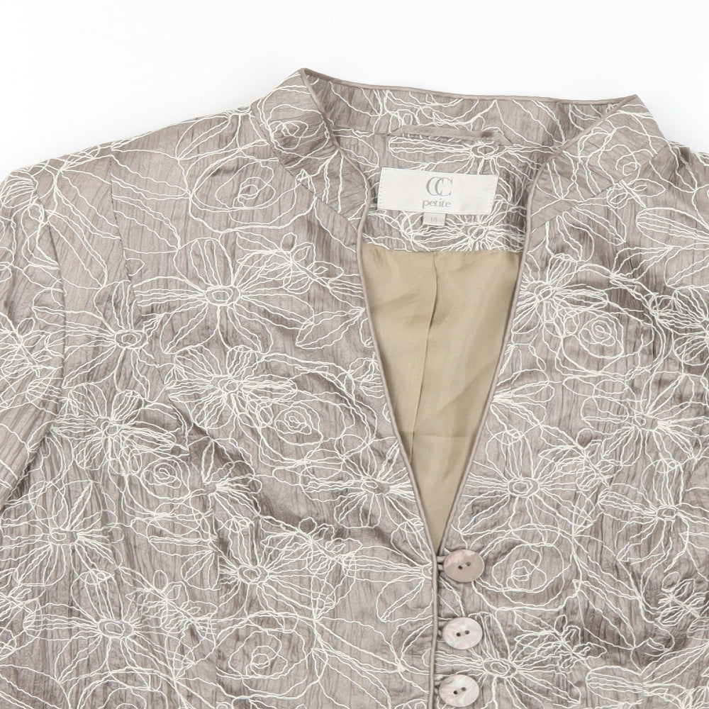 CC Womens Grey Floral Jacket Size 14 Button