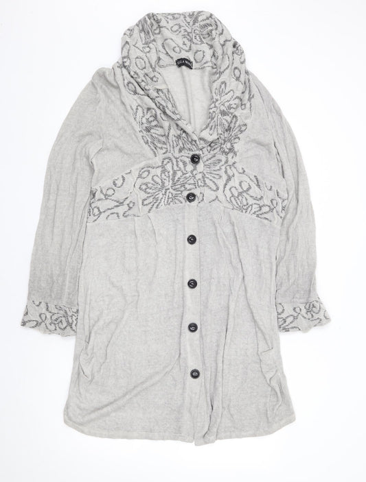 Ella Moda Womens Grey V-Neck Geometric Acrylic Cardigan Jumper Size L