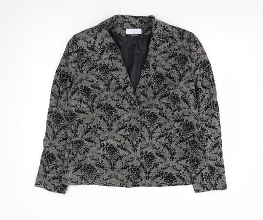 Grazia Womens Black Floral Polyester Jacket Suit Jacket Size 14