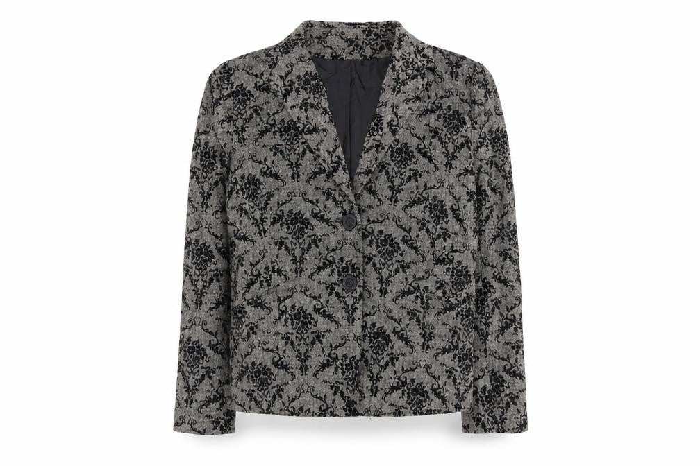 Grazia Womens Black Floral Polyester Jacket Suit Jacket Size 14