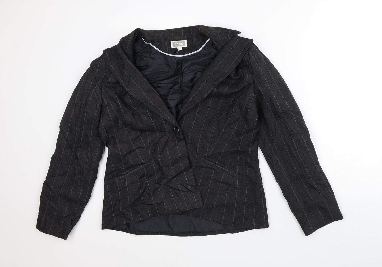 Etam Womens Grey Striped Jacket Blazer Size 14