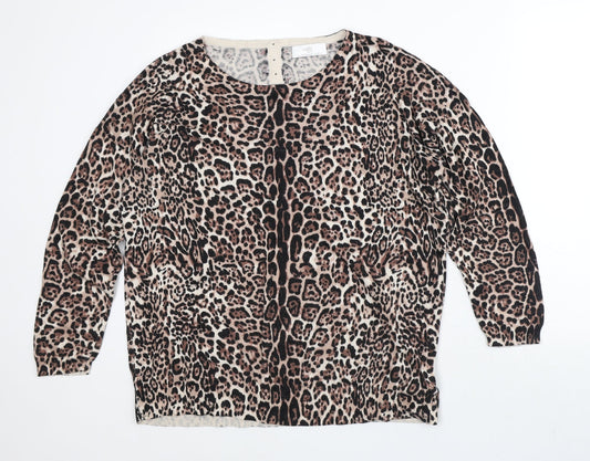 Wallis Womens Brown Animal Print Cotton Pullover Sweatshirt Size L