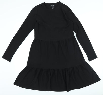 Preloved New Look Womens Black Polyester A-Line Size 8 Round Neck - Front