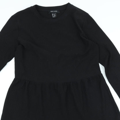 Preloved New Look Womens Black Polyester A-Line Size 8 Round Neck - Detail