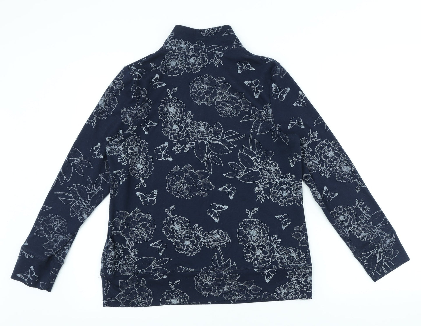 Bm casual Womens Blue High Neck Floral Polyester Pullover Jumper Size S