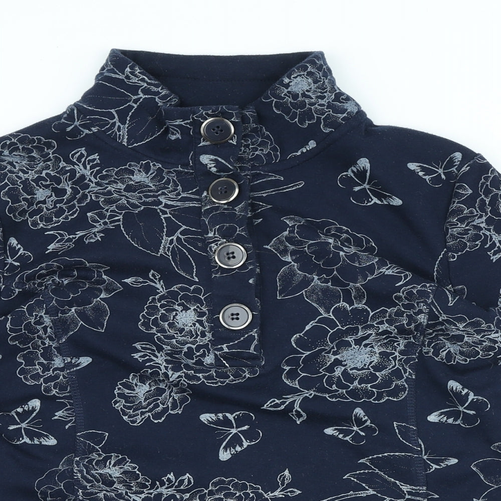Bm casual Womens Blue High Neck Floral Polyester Pullover Jumper Size S