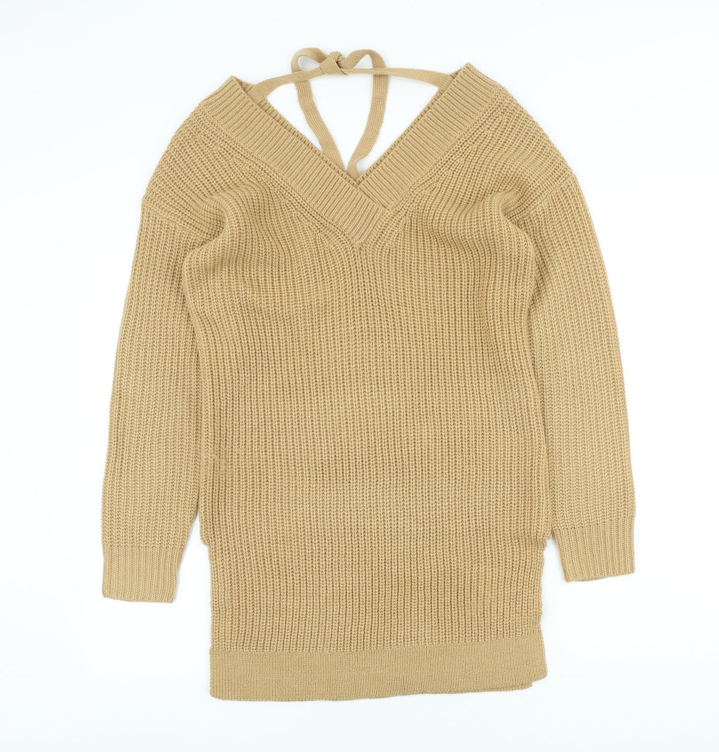 Dorothy Perkins Womens Beige V-Neck Acrylic Pullover Jumper Size XS