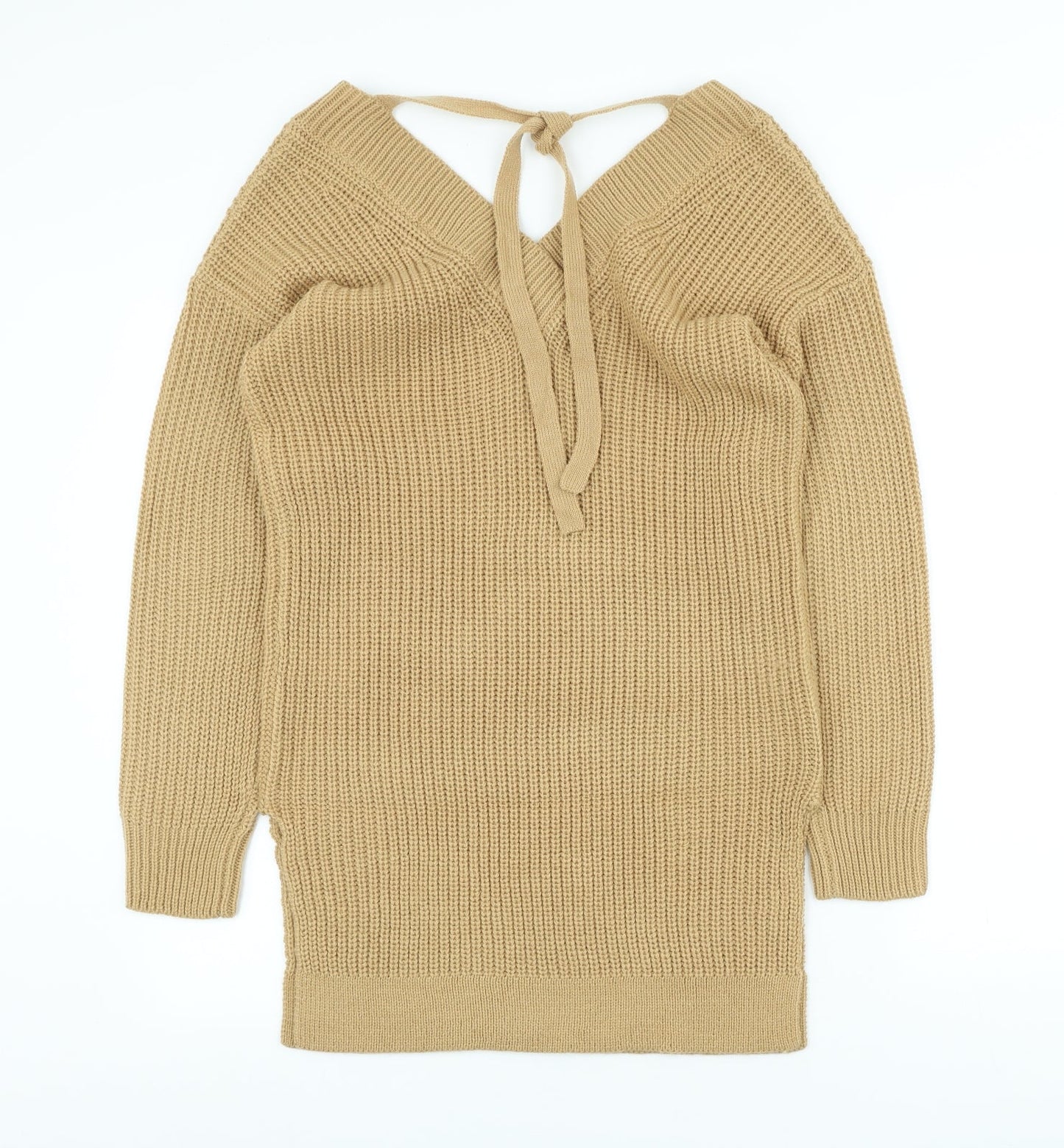 Dorothy Perkins Womens Beige V-Neck Acrylic Pullover Jumper Size XS