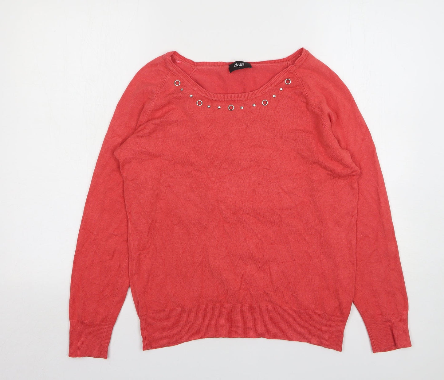 Klass Womens Pink Round Neck Viscose Pullover Jumper Size L