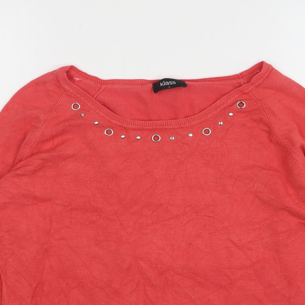 Klass Womens Pink Round Neck Viscose Pullover Jumper Size L