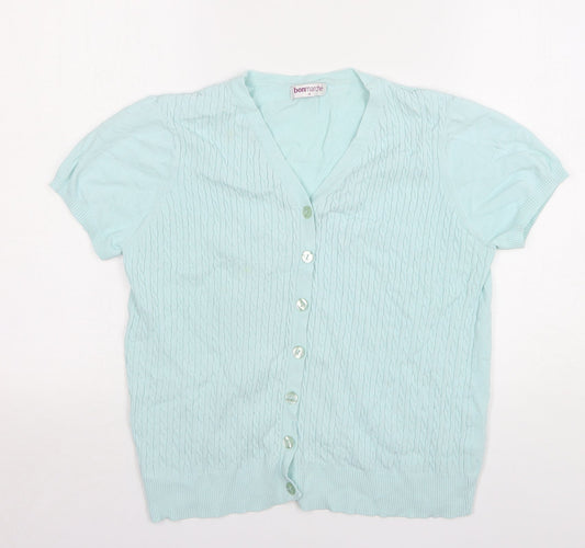 Bonmarché Womens Green V-Neck Viscose Cardigan Jumper Size M
