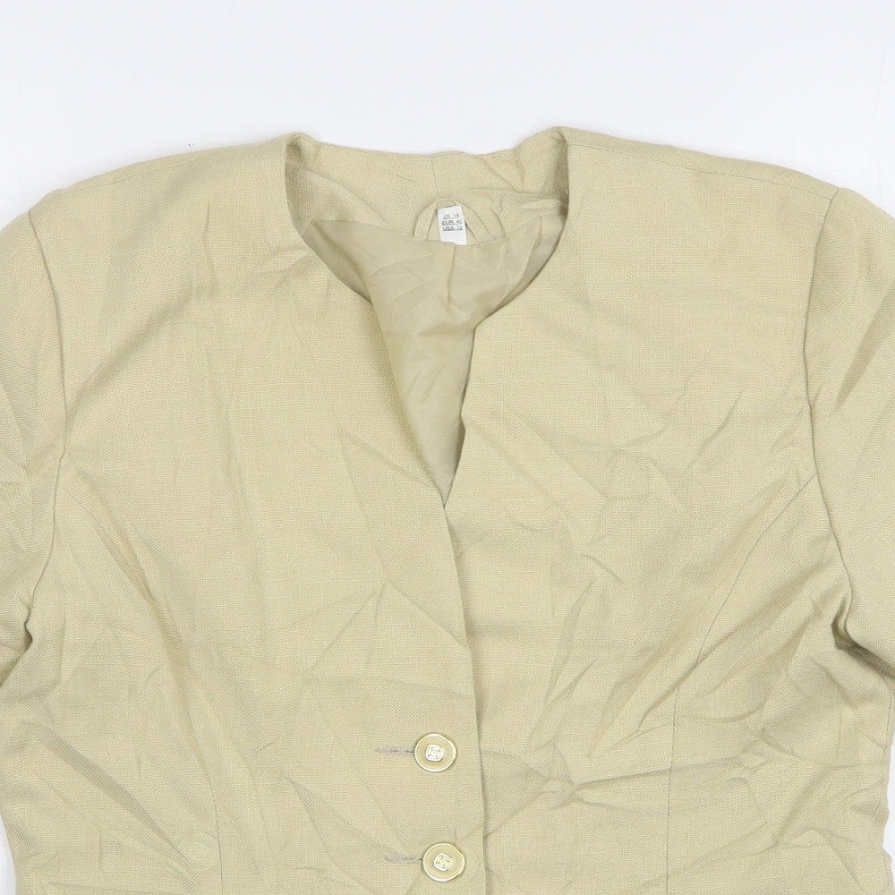 Preworn Womens Beige Polyester Jacket Blazer Size 14