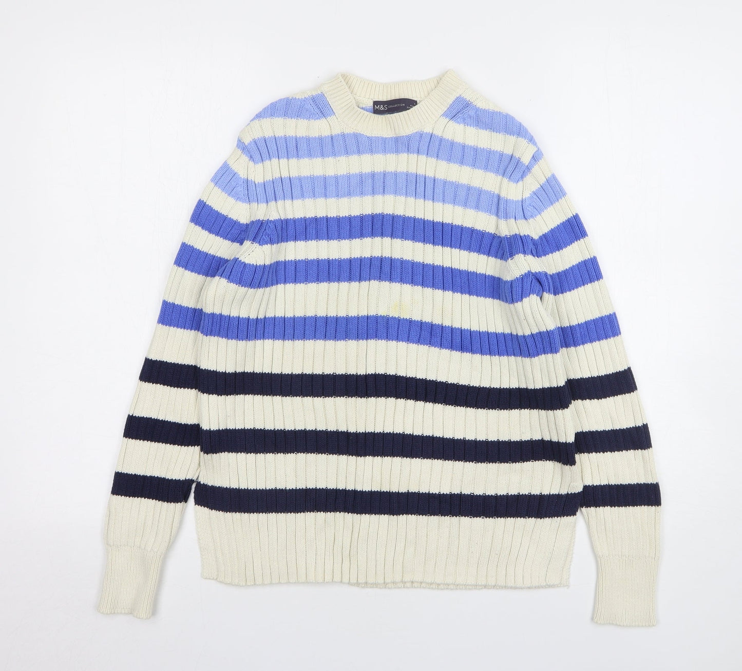 Marks and Spencer Womens Multicoloured Roll Neck Striped Cotton Pullover Jumper Size 10