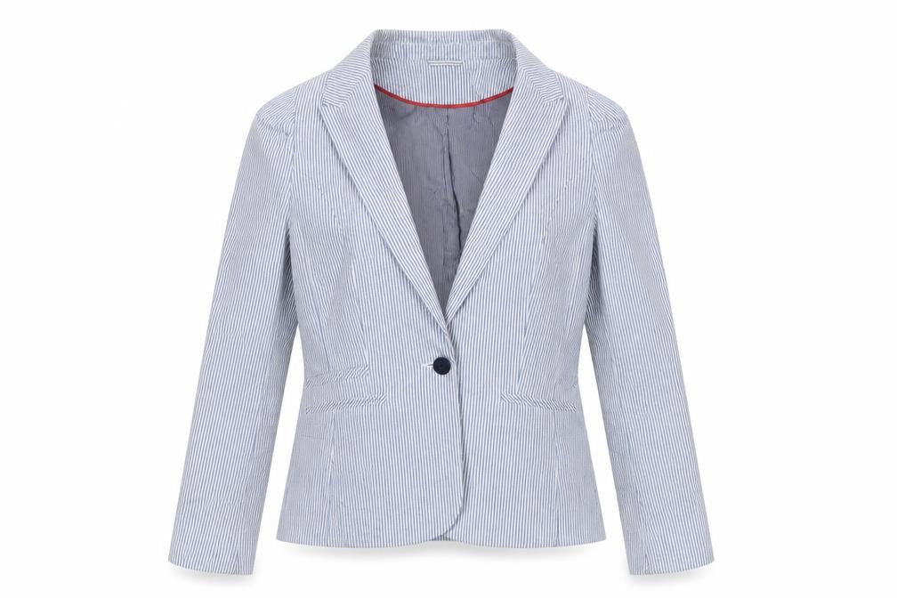 H&M Womens Blue Striped Polyester Jacket Suit Jacket Size 10