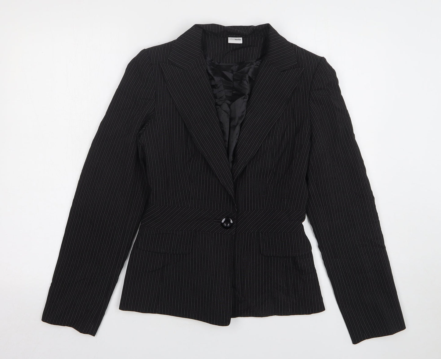 Ethel Austin Womens Black Striped Polyester Jacket Suit Jacket Size 8