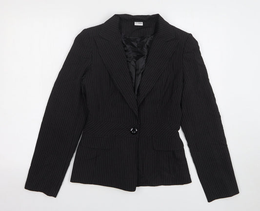 Ethel Austin Womens Black Striped Polyester Jacket Suit Jacket Size 8