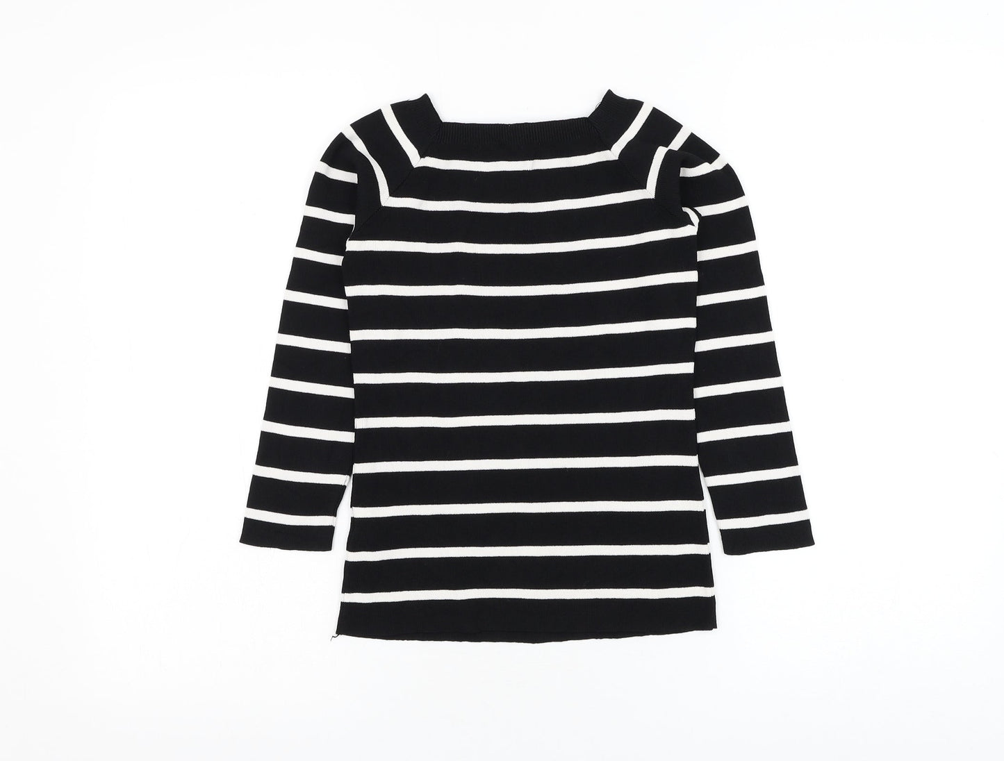 New Look Womens Black Square Neck Striped Viscose Pullover Jumper Size 10