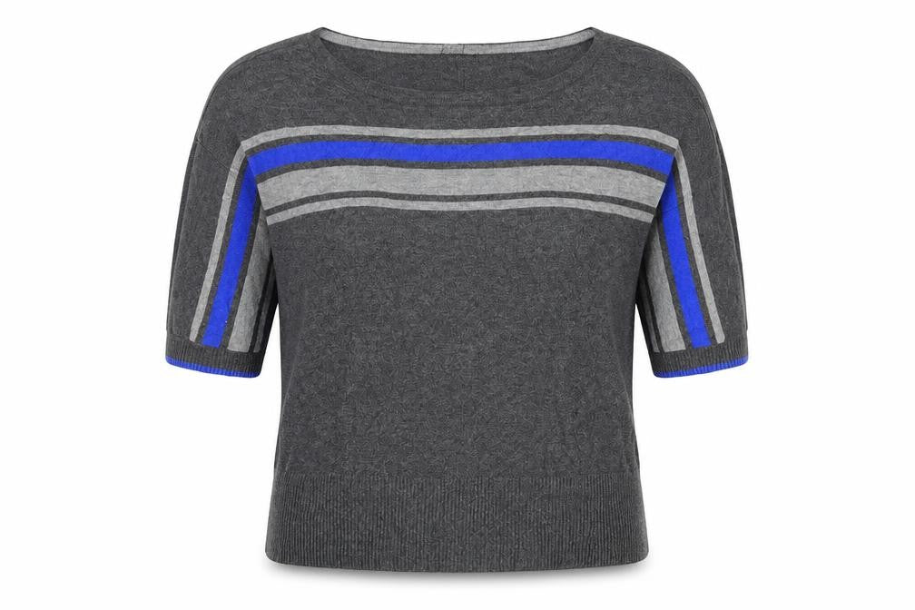 Debenhams Womens Grey Round Neck Striped Polyester Pullover Jumper Size 12