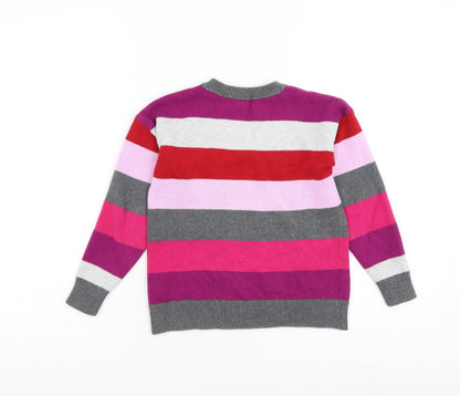 Gap Girls Purple Round Neck Striped Cotton Pullover Jumper Size S Pullover