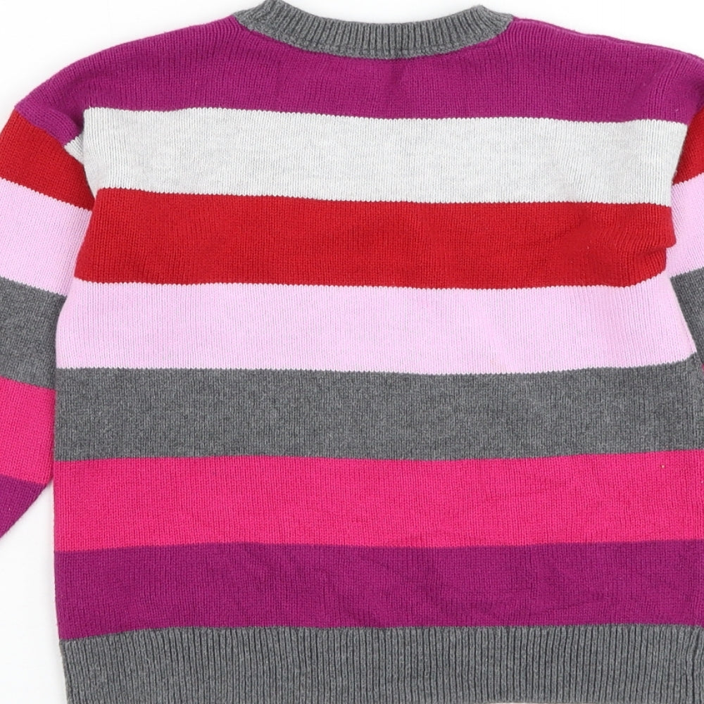 Gap Girls Purple Round Neck Striped Cotton Pullover Jumper Size S Pullover