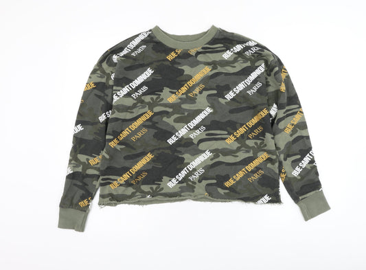 River Island Womens Green Camouflage Cotton Pullover Sweatshirt Size XS Pullover - Cropped
